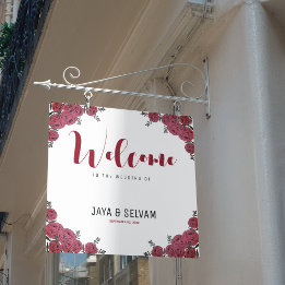 Red Rose Floral Wedding Theme Garden Sign