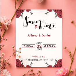 Red Rose Floral Wedding Theme Save The Date