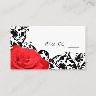 Red Rose Flourish Wedding Place Card