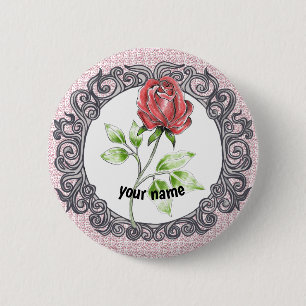 Red rose flower  2 inch round button