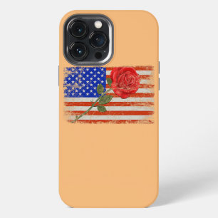 Red Rose Flower American Flag Love Valentine  iPhone 13 Pro Max Case