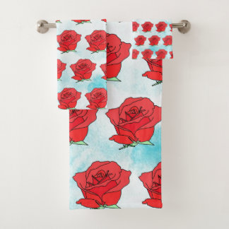 Red Rose Flower Art Bath Towel Set