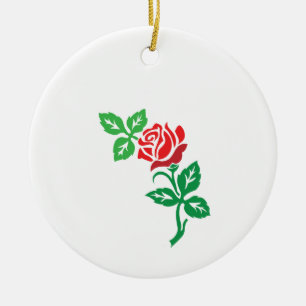 Red Rose Flower Design – Classic Floral Beauty Ceramic Ornament