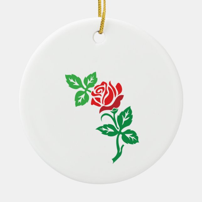 Red Rose Flower Design – Classic Floral Beauty Ceramic Ornament (Front)