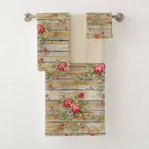 Red Rose Flower Floral Shabby Chic Towel Set