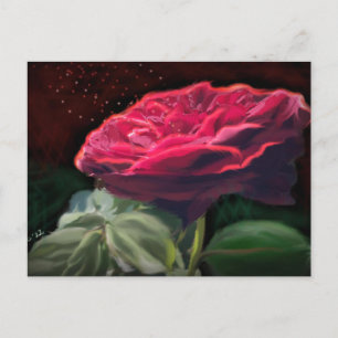Red Rose Flower Green Black Art Floral Flowers Postcard