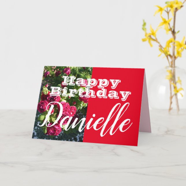 Red Rose Flower Happy Birthday Womans Name Card (Yellow Flower)