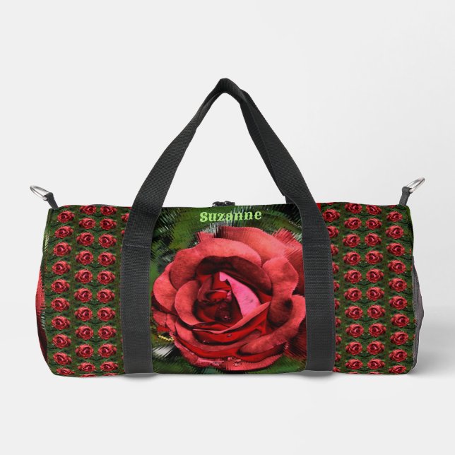 Red Rose Flower In Bloom Abstract Personalized Duffle Bag (Front)