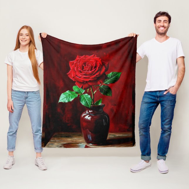 Red Rose Flower Painting  Fleece Blanket (In Situ)