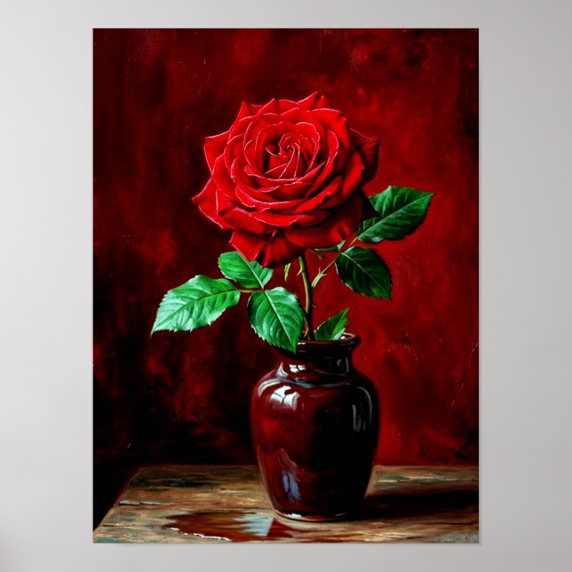 Red Rose Flower Painting  Poster (Front)