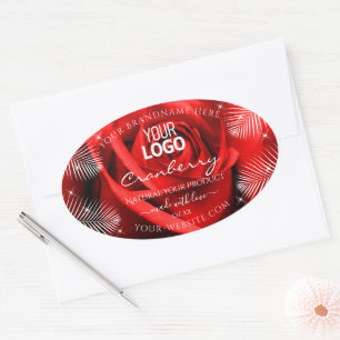 Red Rose Flower Palm Leaves Product Labels Logo