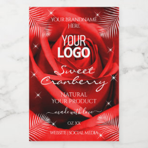 Red Rose Flower Palm Leaves Product Labels Logo