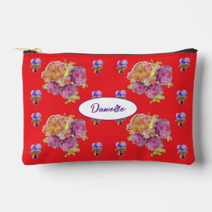 Red Rose Flower Pattern Shabby Watercolor Girls Accessory Pouch