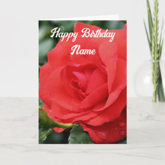 Red Rose Flower Personalized Birthday Card