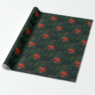 Red Rose Flower Rich Green Festive Wrapping Paper
