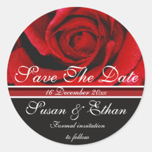 Red rose flower, Save The Date, Classic Round Sticker