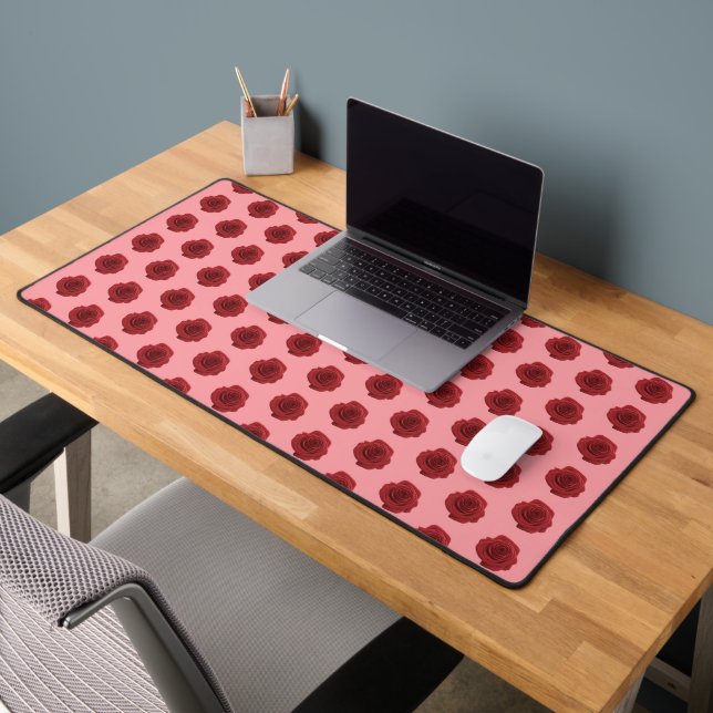 Red Rose Flower Seamless Pattern on Desk Mat (Office 2)