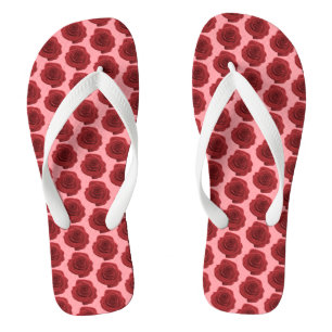 Red Rose Flower Seamless Pattern on Flip Flops