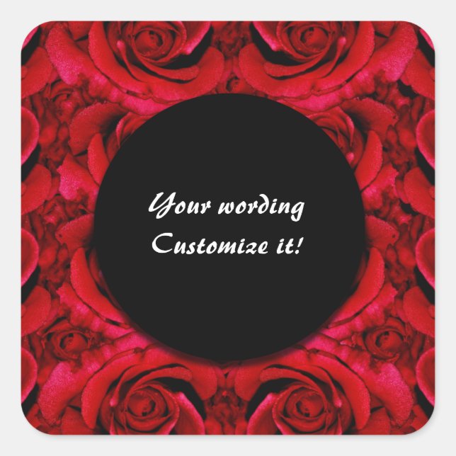 Red rose flower square sticker (Front)