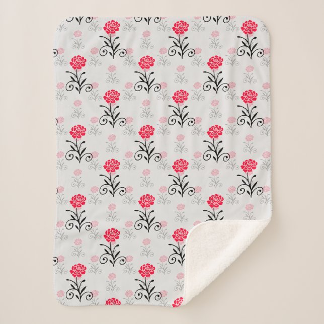 Red Rose Flower Stalk Pattern Design  Sherpa Blanket (Front)
