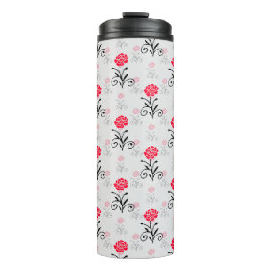 Red Rose Flower Stalk Pattern Design  Thermal Tumbler