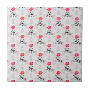 Red Rose Flower Stalk Pattern Design Tile