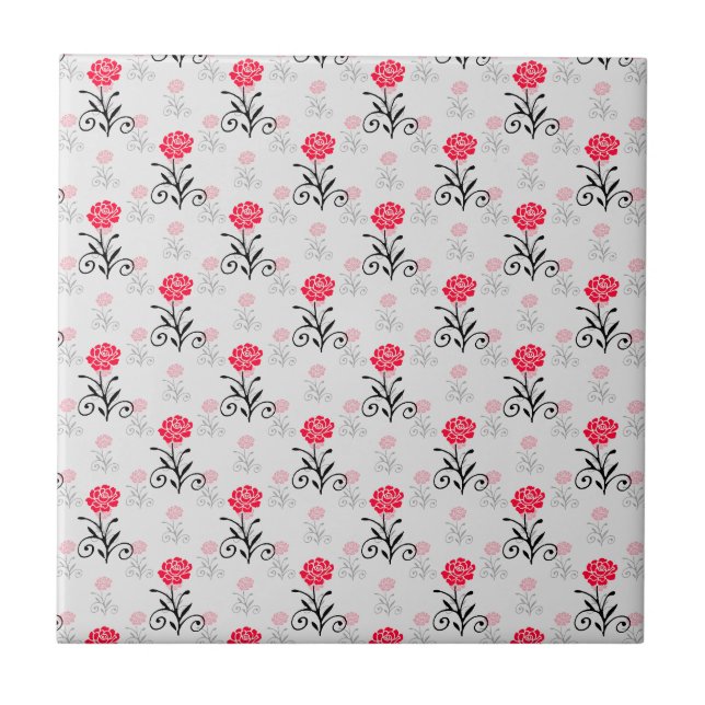 Red Rose Flower Stalk Pattern Design  Tile (Front)