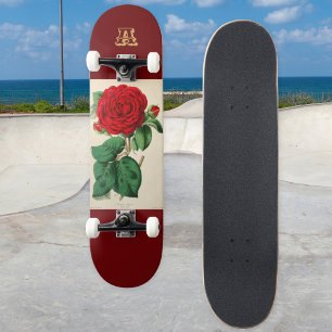 Red Rose Flower Vintage Picture Custom Monogram Skateboard