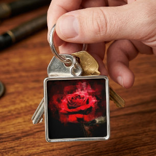 Red Rose flower watercolor - bb Keychain