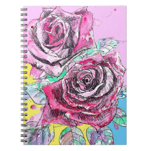 Red Rose Flower Watercolour Colourful Art Notebook
