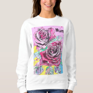 Red Rose Flower Watercolour Colourful Hot Pink Art Sweatshirt