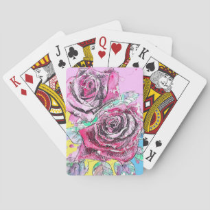 Red Rose Flower Watercolour Playing Cards Set Art