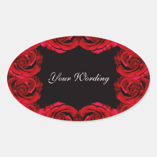 Red rose flower wedding oval sticker