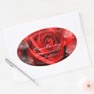 Red Rose Flower with Palm Leaves Product Labels