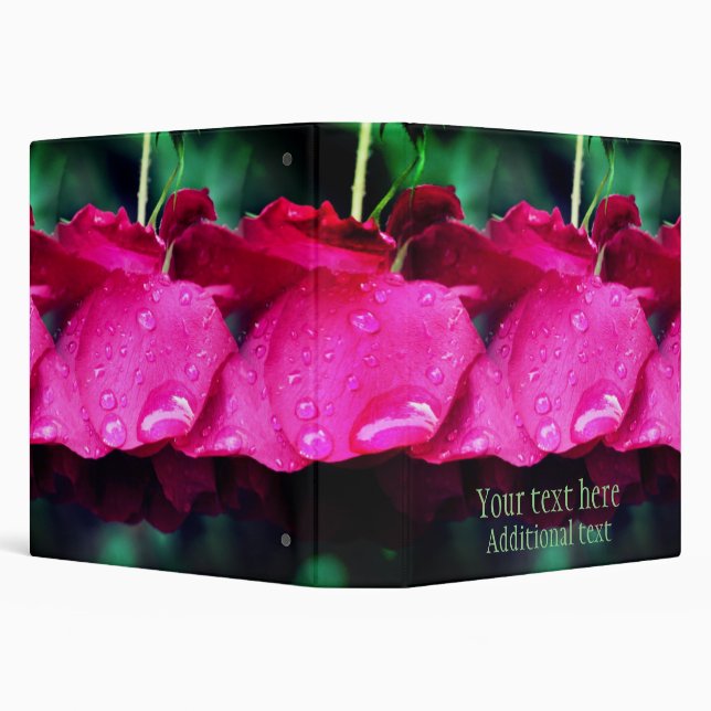 Red Rose Flowers And Raindrops Personalized Binder (Background)