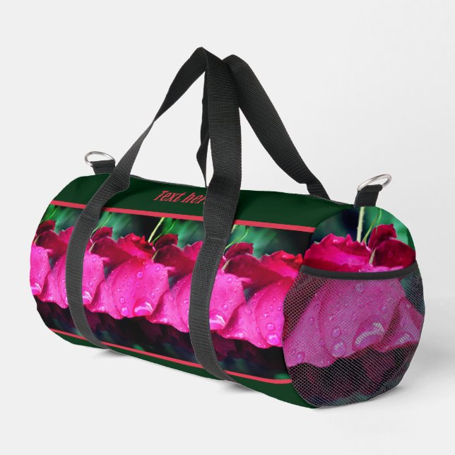 Red Rose Flowers And Raindrops Personalized Duffle Bag (Right Corner)