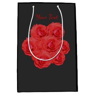 Red Rose Flowers Bouquet Personalized  Medium Gift Bag