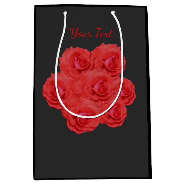 Red Rose Flowers Bouquet Personalized  Medium Gift Bag (Front)