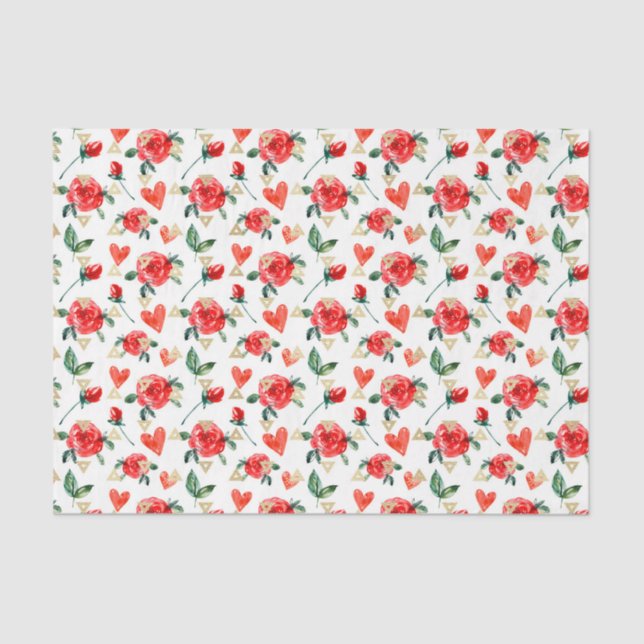Red Rose Flowers(Design 23 Red Series) Tissue Paper (Front)