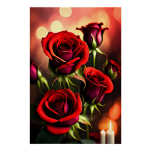 Red Rose Flowers Digital Artwork-58566 Poster