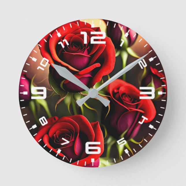 Red Rose Flowers Digital Artwork-58567 Round Clock (Front)