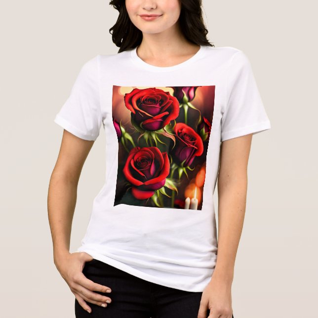 Red Rose Flowers Digital Artwork-58567 Tri-Blend Shirt (Front)