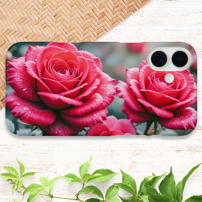 Red Rose Flowers Elegant Floral Case-Mate iPhone Case (An elegant phone case with a design of red roses with rain drops)