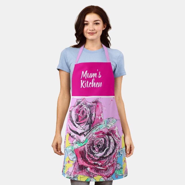 Red Rose Flowers Roses Floral Flower Christmas Apron (Worn)