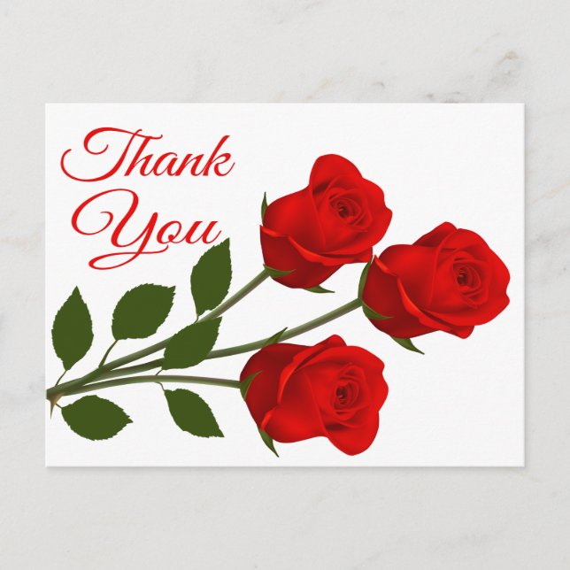 Red Rose Flowers Thank You Floral Postcard (Front)