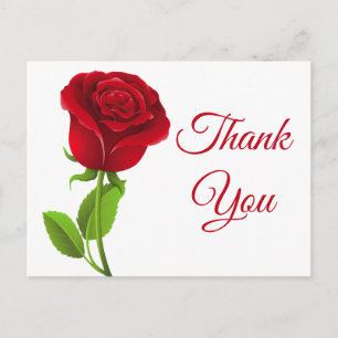 Red Rose Flowers Thank You Floral Postcard