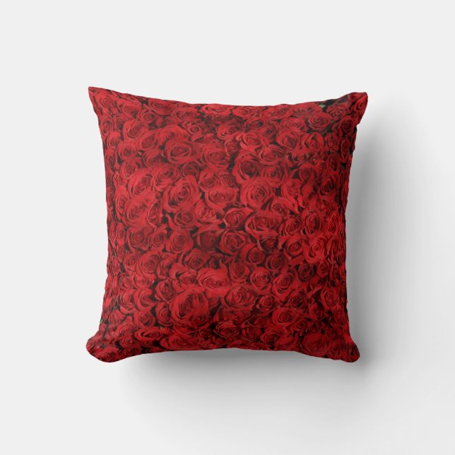 Red Rose Flowers Throw Pillow (Front)