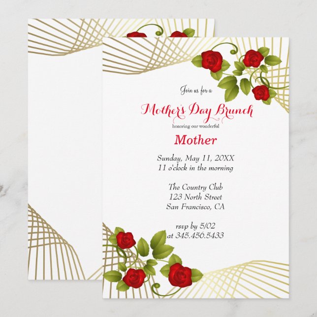 Red Rose Flowers with Gold Accent Template (Front/Back)