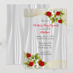 Red Rose Flowers with Gold - Mother's Day Design Invitation