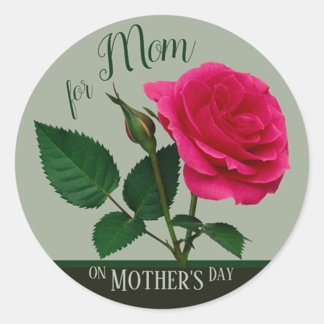 Red rose For Mom on Mother's Day CC1099 Classic Round Sticker (Front)